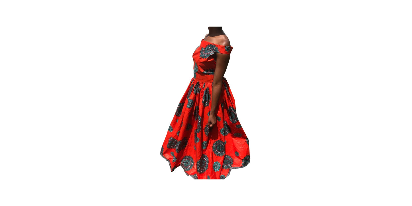 Authentic Orange & Teal East African Dress