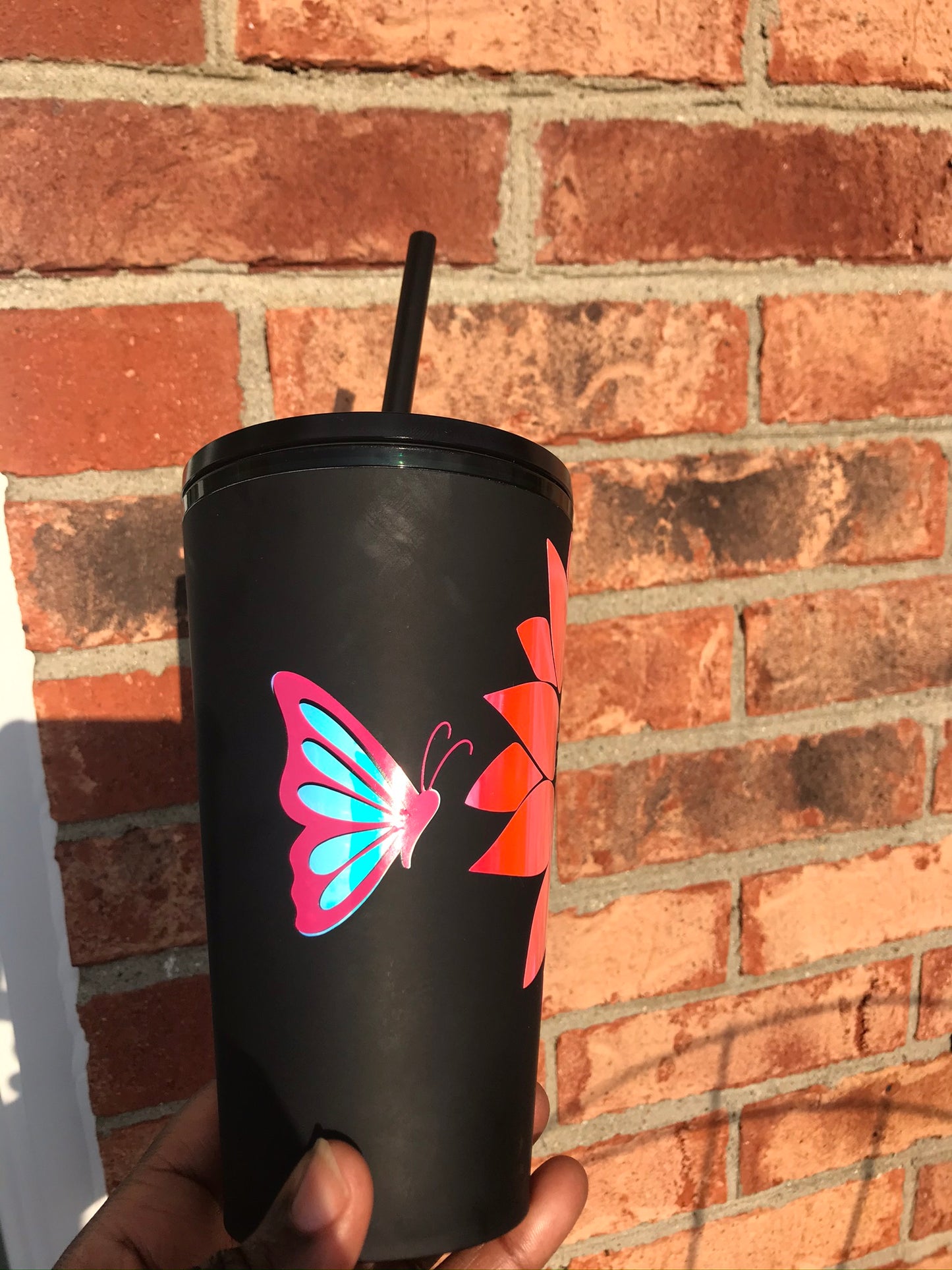 Sunrise Flower Starbucks Matte Black Cold Cup
