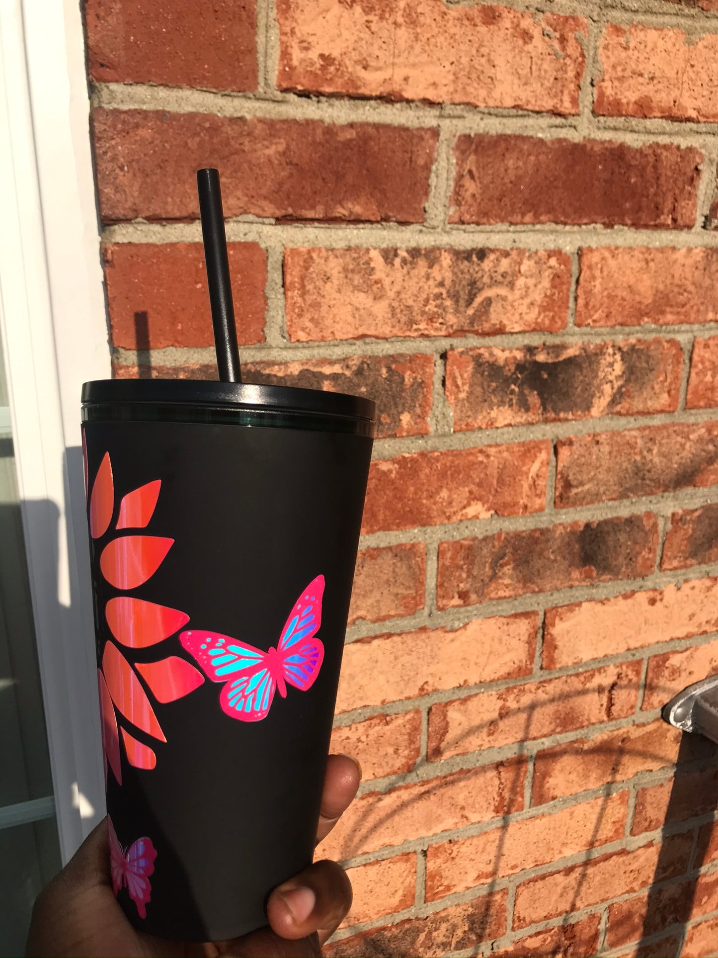 Sunrise Flower Starbucks Matte Black Cold Cup