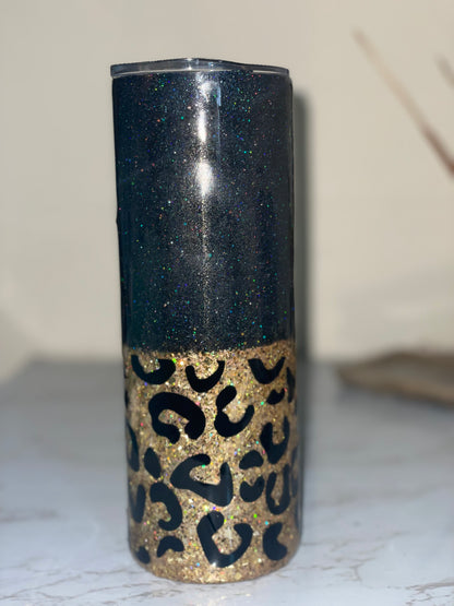 Glittered Top w/Leopard Print Bottom Personalized Tumbler