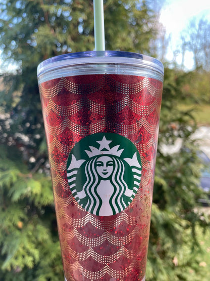 Valentine Starbucks Glitter Tumbler - Red & Gold