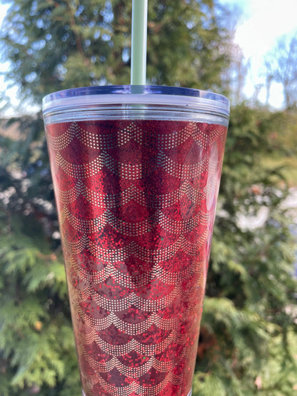 Valentine Starbucks Glitter Tumbler - Red & Gold