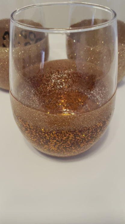 Amber w/Gold Glittered Wine Glasses