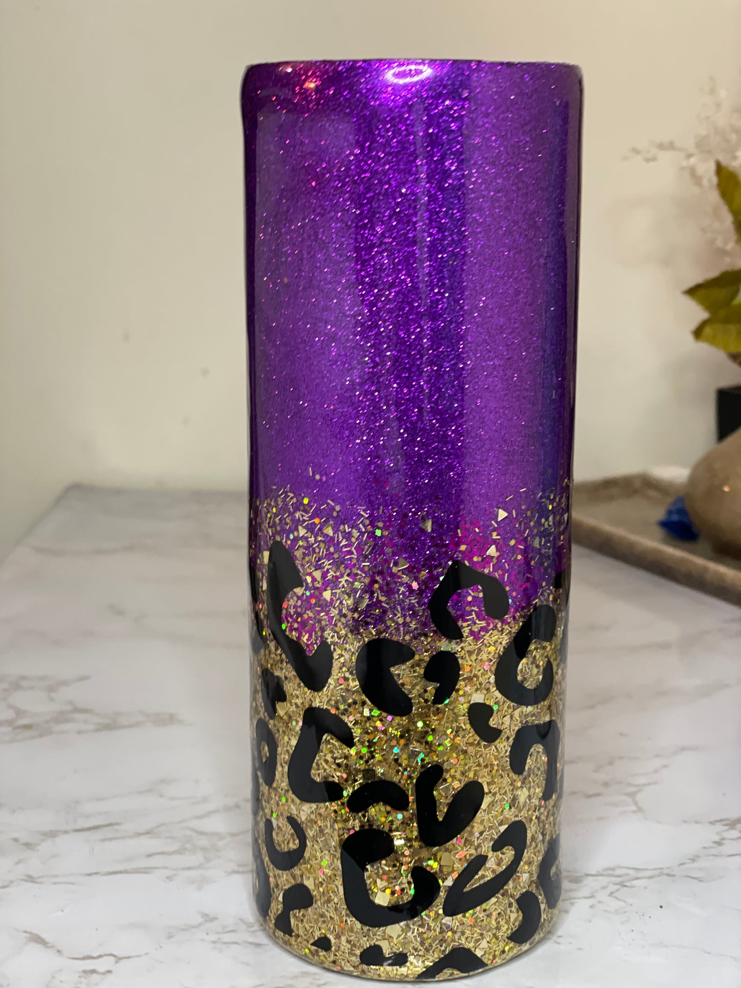 Glittered Top w/Leopard Print Bottom Personalized Tumbler