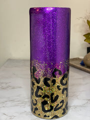 Glittered Top w/Leopard Print Bottom Personalized Tumbler