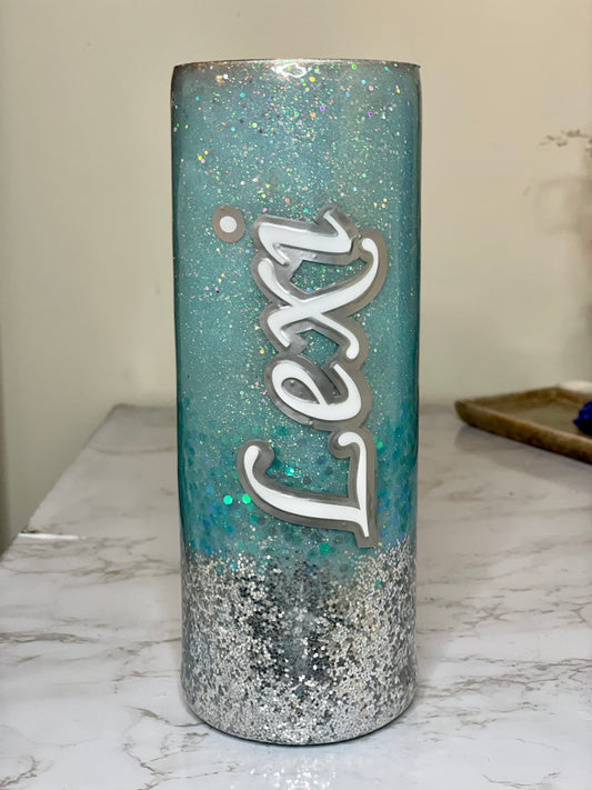 Tiffany Blue Top w/Silver Glittered Bottom Personalized Tumbler