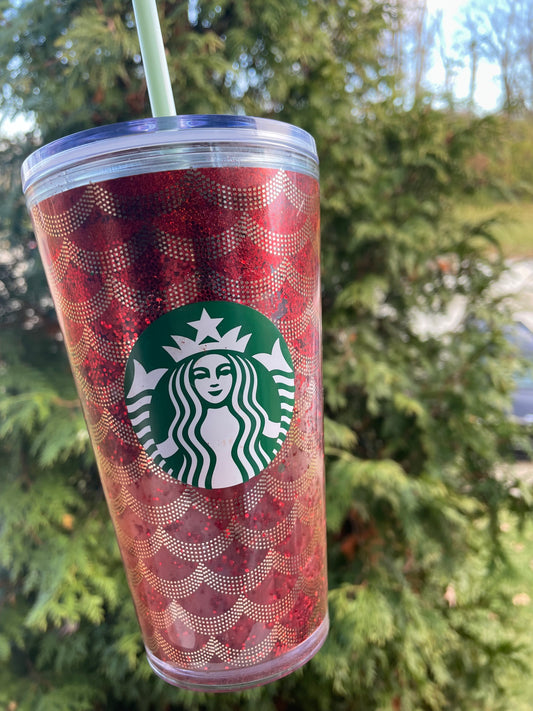Valentine Starbucks Glitter Tumbler - Red & Gold