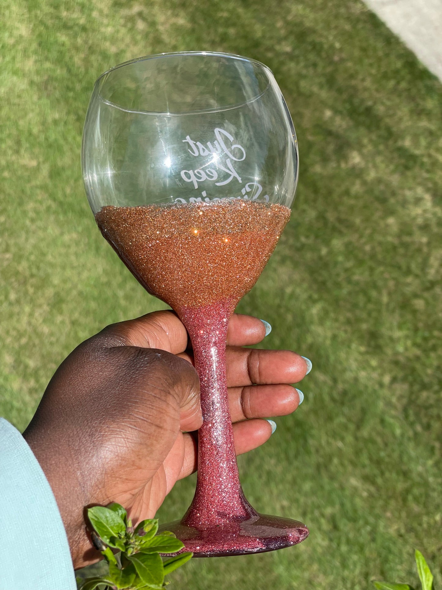 JKS- Rose Gold Glittered Stem Wine Glasses