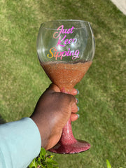 JKS- Rose Gold Glittered Stem Wine Glasses