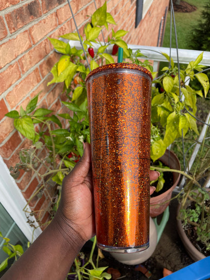 Fall/Autumn Snow Globe Glitter Venti Starbucks Tumbler w/Glitter Lid