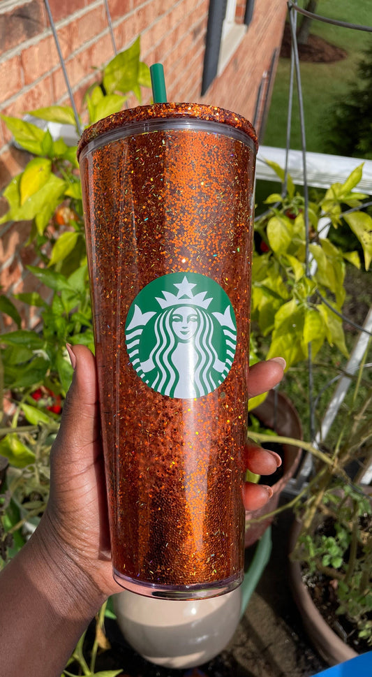 Fall/Autumn Snow Globe Glitter Venti Starbucks Tumbler w/Glitter Lid