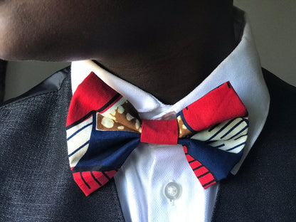 Red, Blue & White Authentic Handmade East African Bow Tie