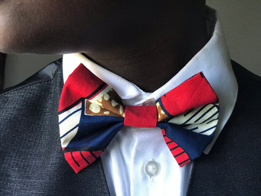 Red, Blue & White Authentic Handmade East African Bow Tie