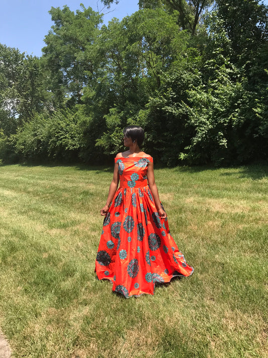 Authentic Orange & Teal East African Dress