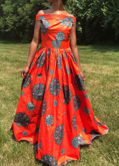 Authentic Orange & Teal East African Dress