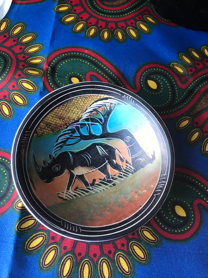 East African Multi-Colored Soap Stone Decorative Bowl- Rhino