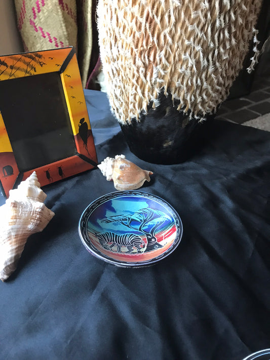 East African Multi-Colored Soap Stone Decorative Bowl- Zebra