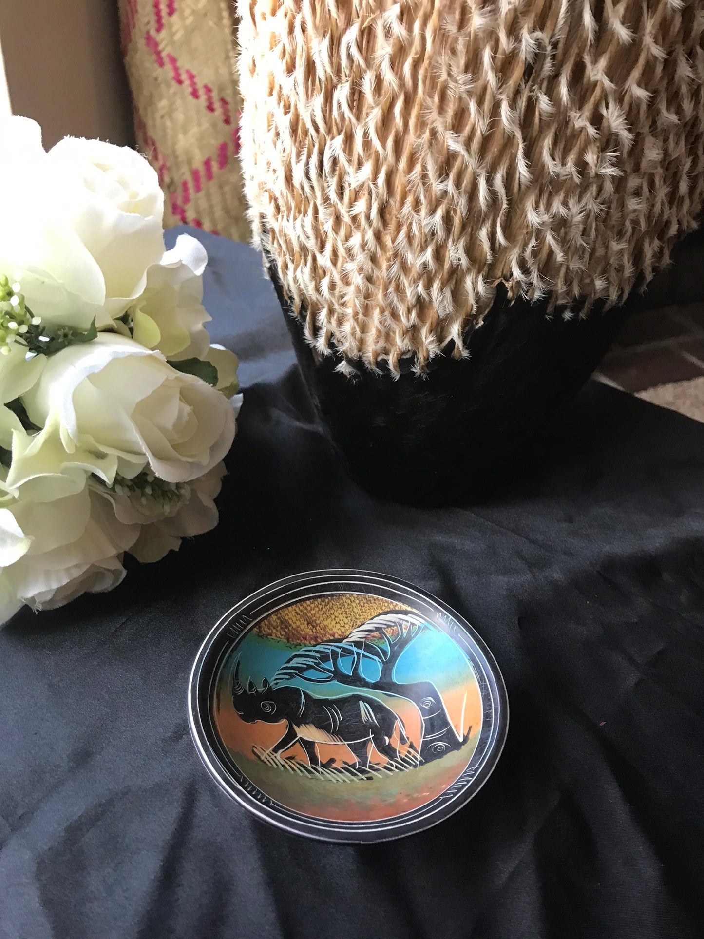 East African Multi-Colored Soap Stone Decorative Bowl- Rhino