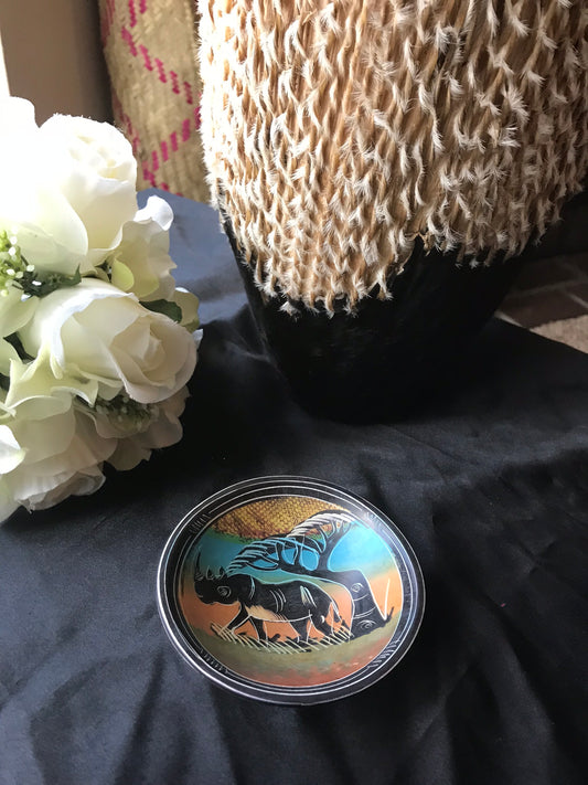 East African Multi-Colored Soap Stone Decorative Bowl- Rhino