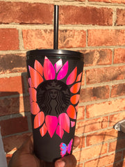 Sunrise Flower Starbucks Matte Black Cold Cup