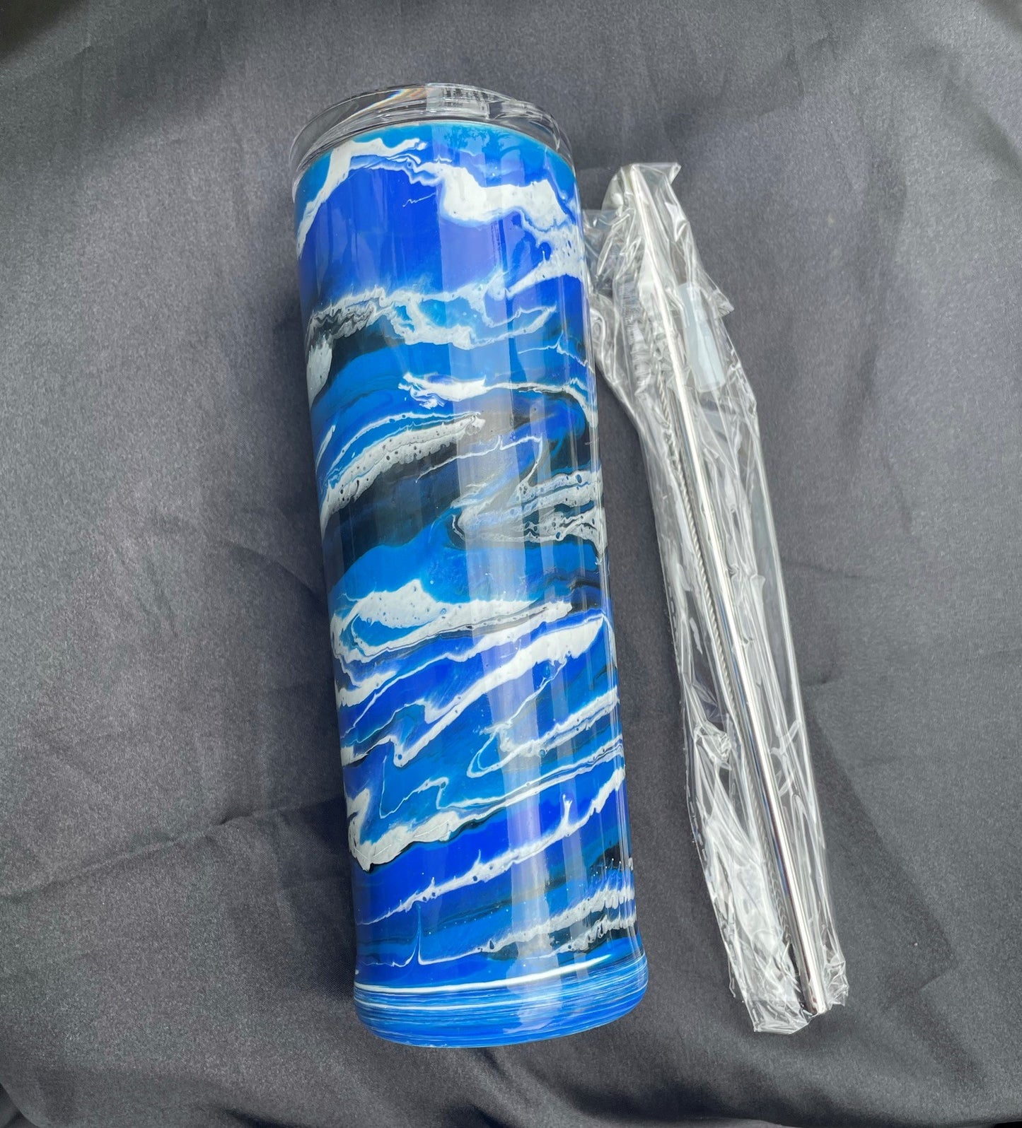 Blue, Black & White Swirl/Marble Tumbler