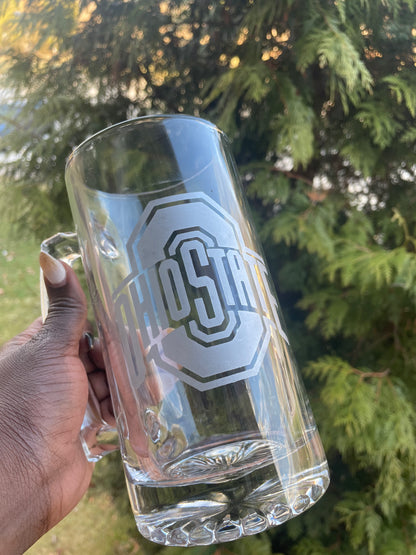 Etched Large Ohio State Beer Glass