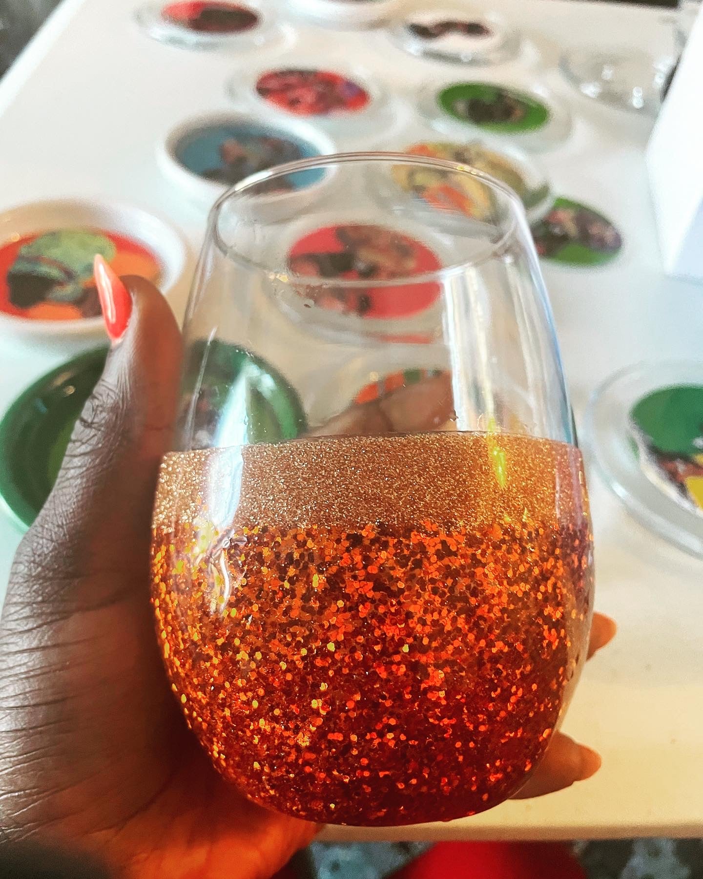 Amber w/Gold Glittered Wine Glasses