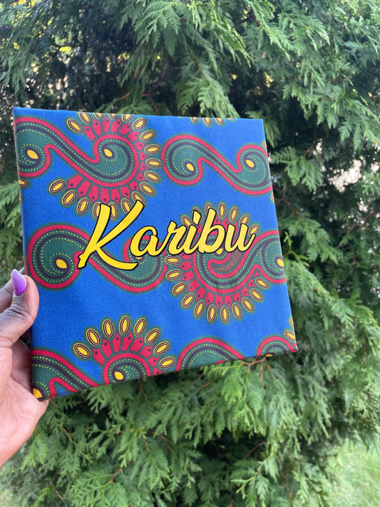 African Ankara Karibu (Welcome) Sign-Dark Blue
