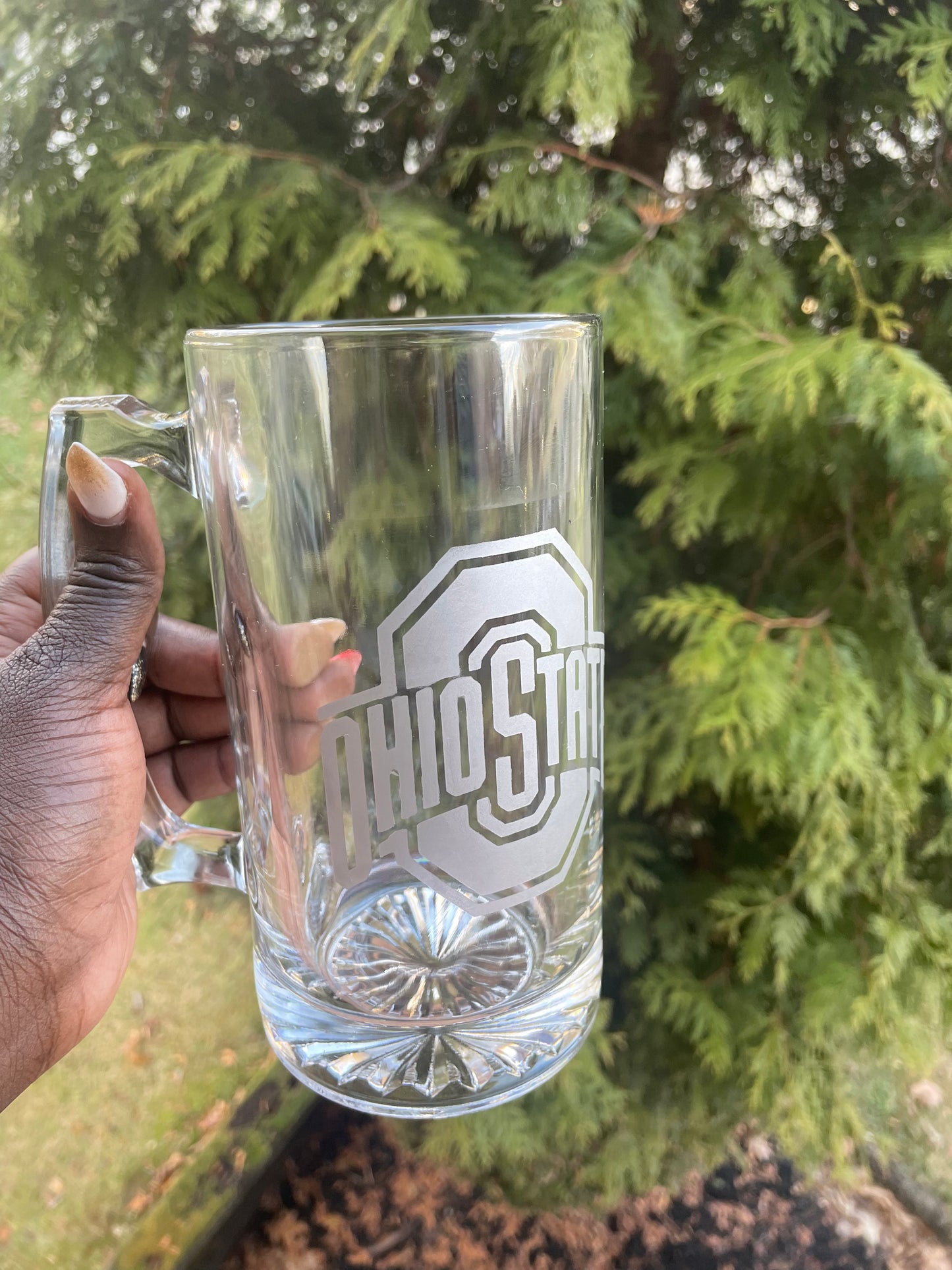 Etched Large Ohio State Beer Glass
