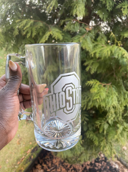 Etched Large Ohio State Beer Glass