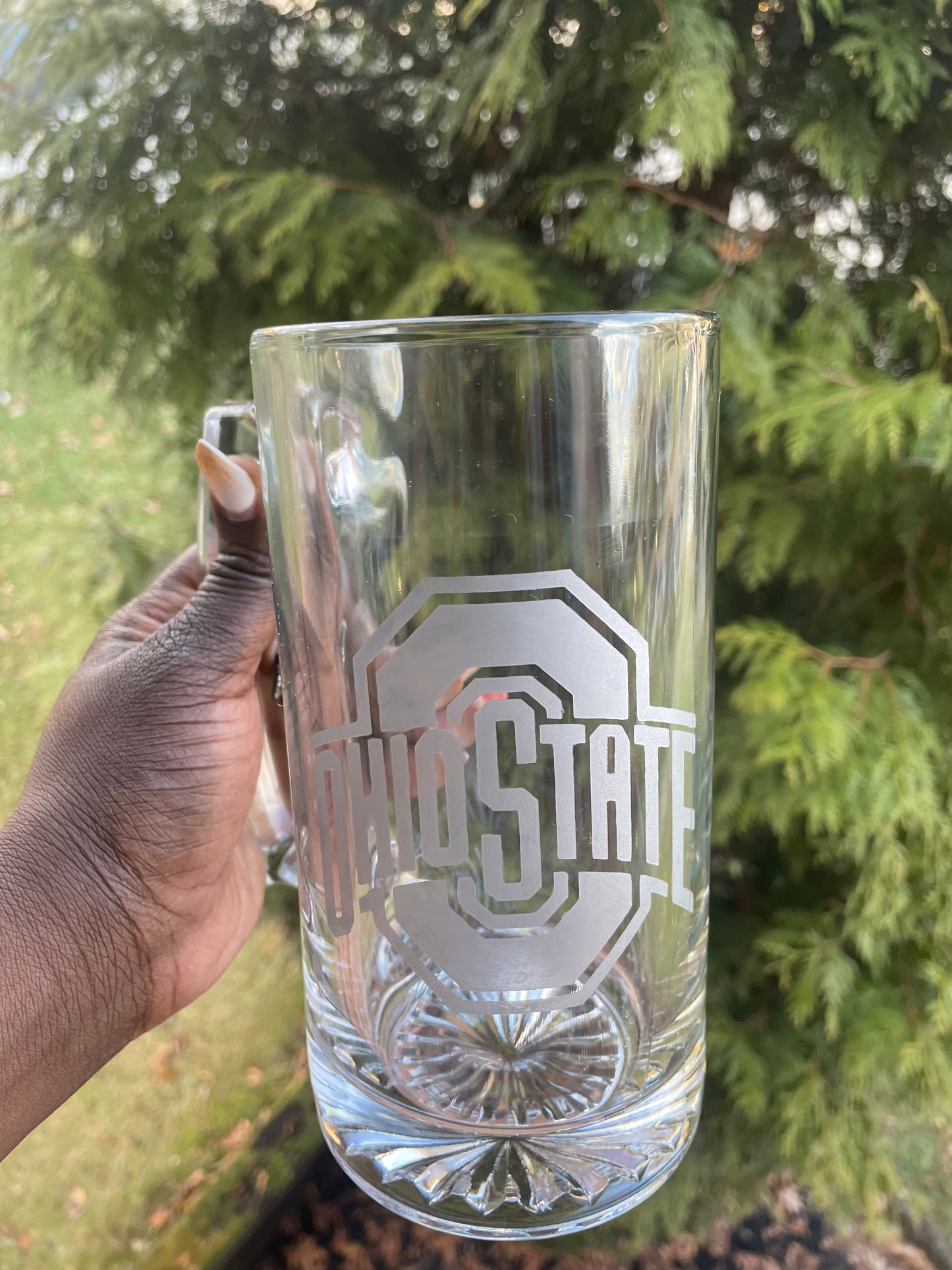 Etched Large Ohio State Beer Glass