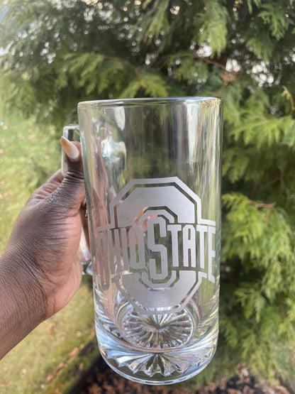 Etched Large Ohio State Beer Glass
