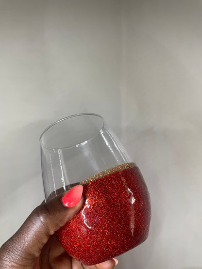 Red w/Gold Glittered Wine Glasses