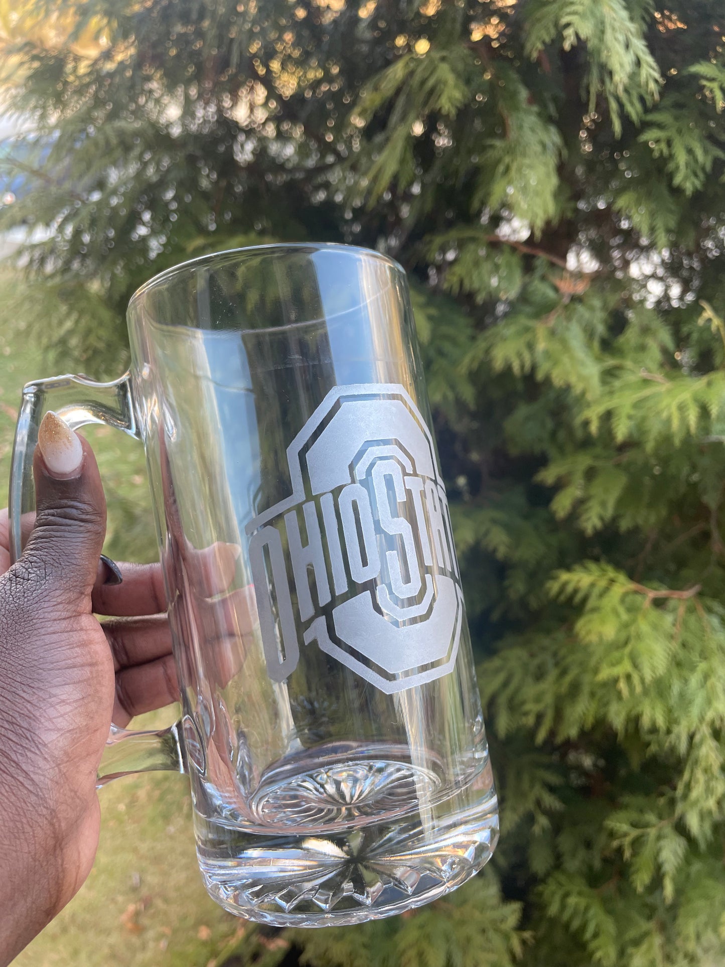 Etched Large Ohio State Beer Glass