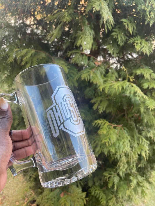 Etched Large Ohio State Beer Glass