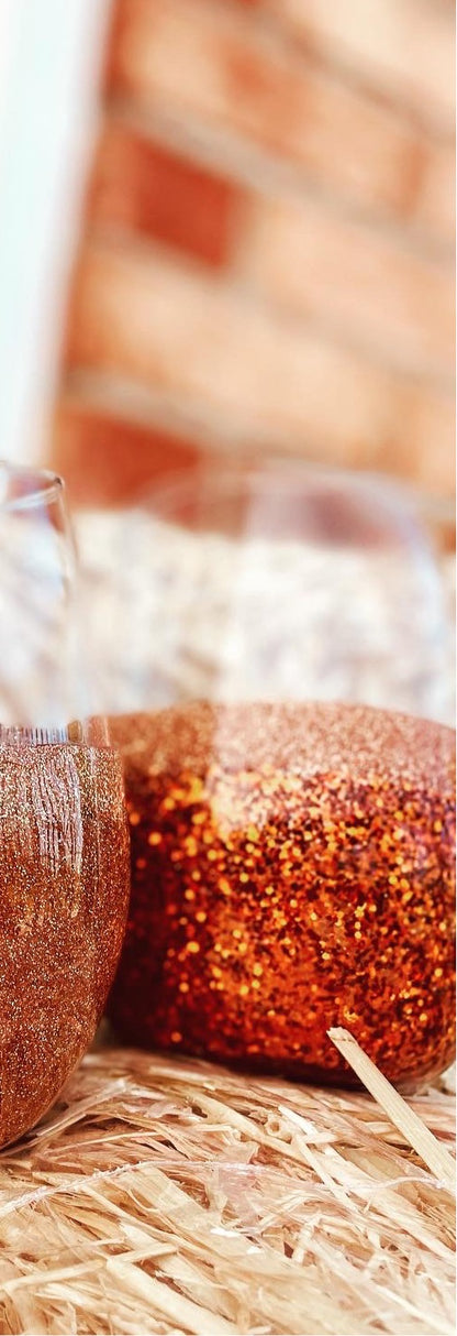 Amber w/Gold Glittered Wine Glasses