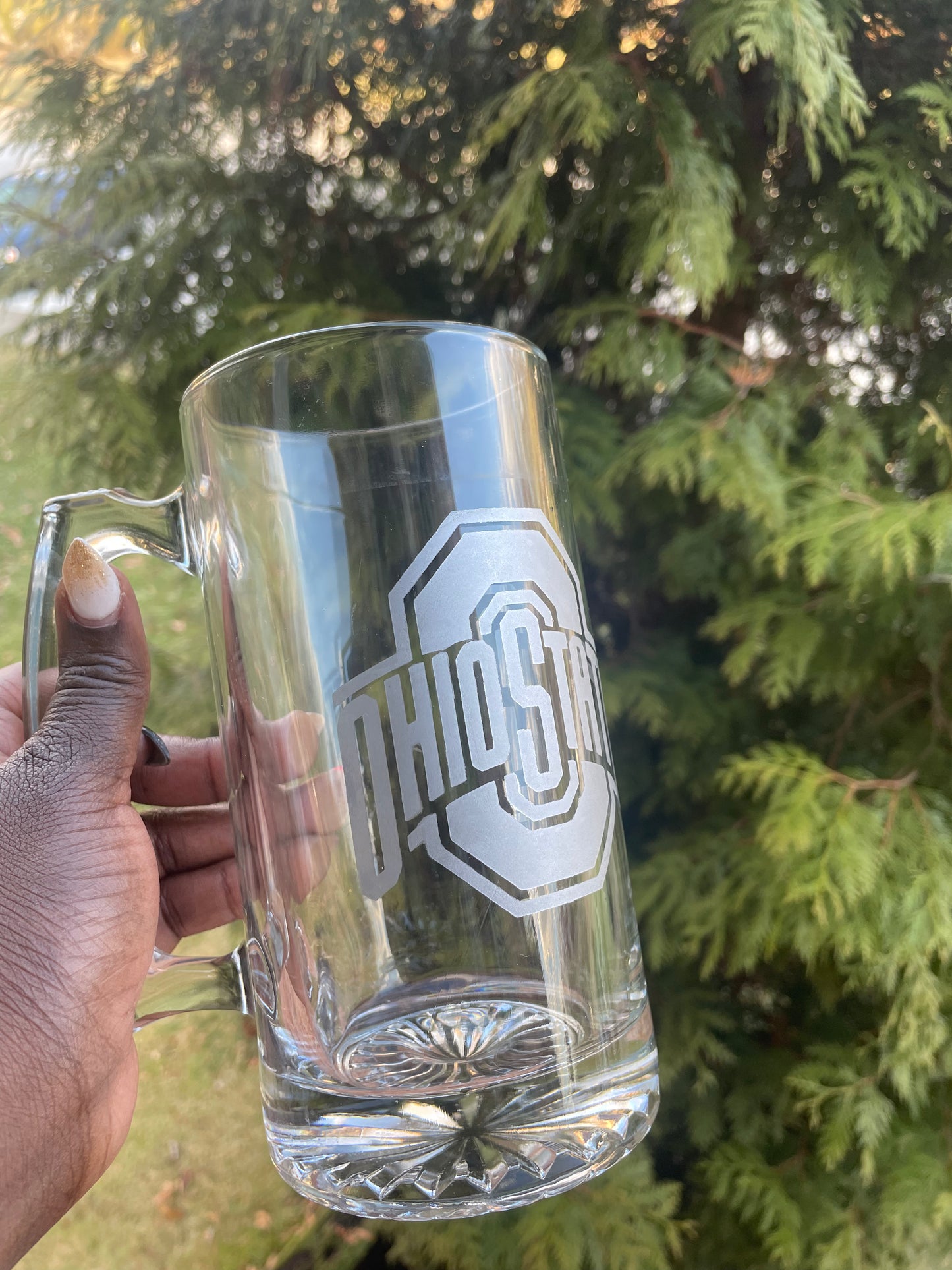Etched Large Ohio State Beer Glass