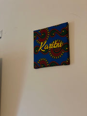 African Ankara Karibu (Welcome) Sign-Dark Blue