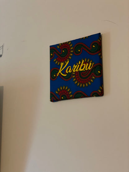 African Ankara Karibu (Welcome) Sign-Dark Blue