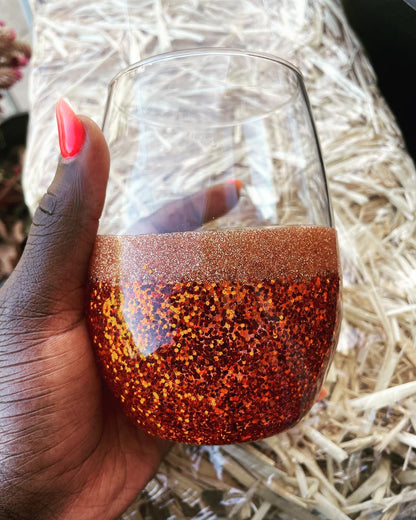 Amber w/Gold Glittered Wine Glasses