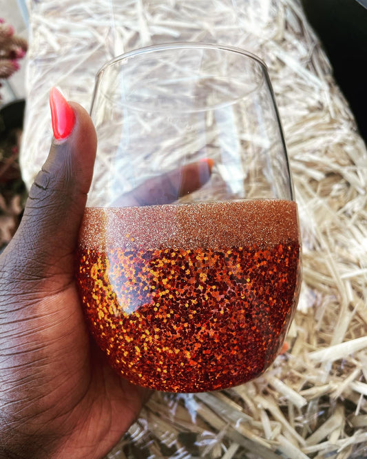 Amber w/Gold Glittered Wine Glasses