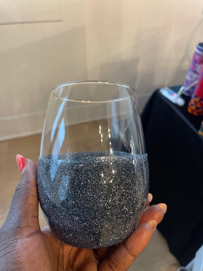 Plant Based Peek a Boo Gold Glitter Wine Glass